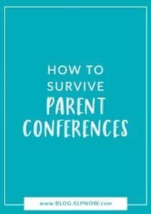 Parent conferences are a crazy time for all educators, including SLPs. How can you make it easier for yourself? Well, I've got FIVE tips in this post, including links to other blog posts and resources to give you lots of tools to make parent conferences manageable. Read this post to get all of the tips, downloads, and a video!