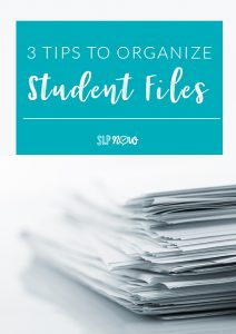Student file organization is one of the trickiest things we must keep up, because there are so many documents associated with our students' therapies, IEPs, and evaluations. In this blog post, I share three quick tips that help you avoid the temptation to toss a student file on top of the first stack of papers and instead to file it away neatly. Plus, you can get a free download of dividers to use for student files!
