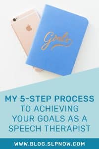 Check out this post for five quick and easy steps to crush your SLP goals this year! This post also includes a list of the top 10 goals listed by SLPs! Click through to get tons of ideas for your goal-setting session!
