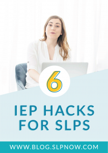 Feel like you’re drowning in IEPs? This post includes six time-saving hacks that will help you zoom through your paperwork. These tips are perfect for the busy SLP who needs to maximize time in speech therapy instruction. Your students, their parents, and your colleagues will all appreciate your efficiency and help with students mastering speech and language skills to meet their IEP goals!