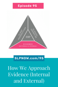 In this episode of the SLP Now podcast, Marisha and Monica discuss how they approach internal evidence and external evidence. They break down their process and share tips on how to add evidence to your therapy.